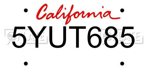 5YUT685 California License Plate
