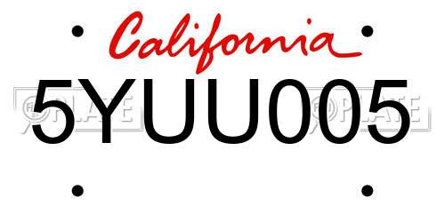 5YUU005 California License Plate