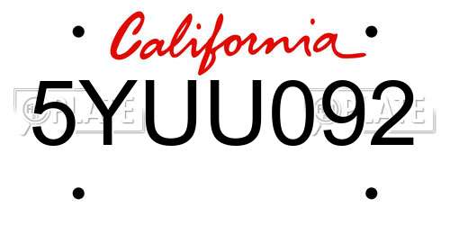5YUU092 California License Plate