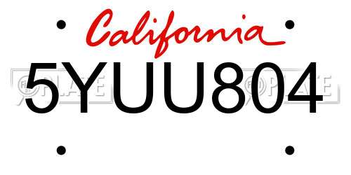 5YUU804 California License Plate