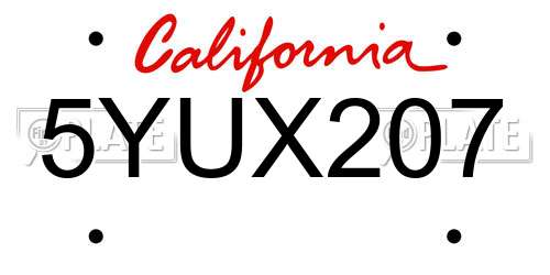 5YUX207 California License Plate