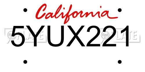 5YUX221 California License Plate