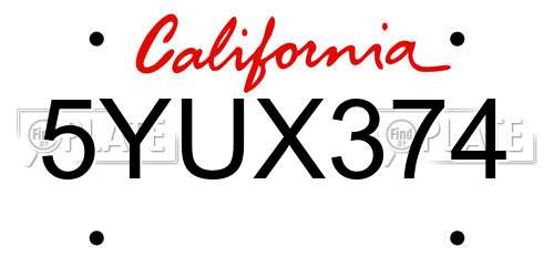5YUX374 California License Plate