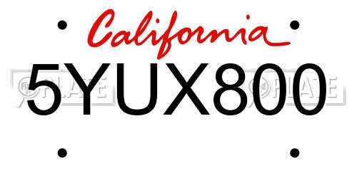 5YUX800 California License Plate
