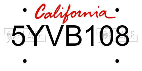 5YVB108 California License Plate