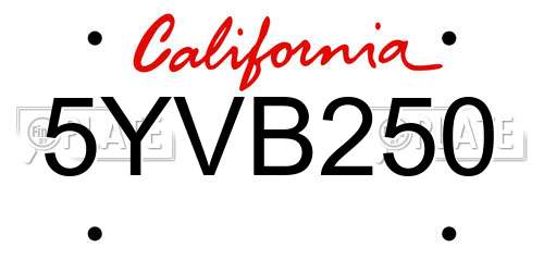 5YVB250 California License Plate