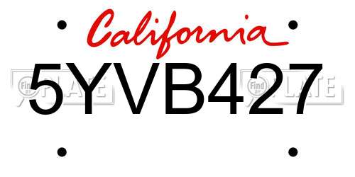 5YVB427 California License Plate