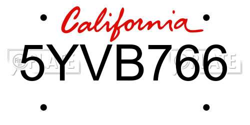 5YVB766 California License Plate