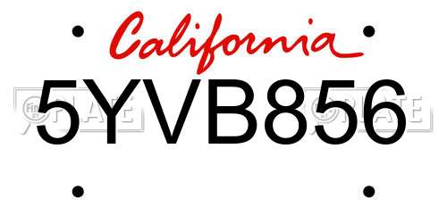 5YVB856 California License Plate