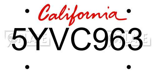 5YVC963 California License Plate