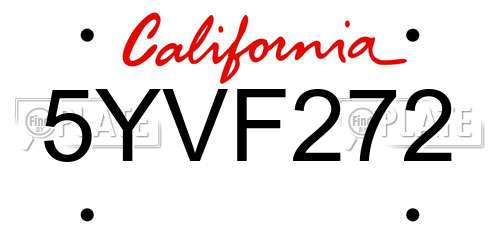 5YVF272 California License Plate