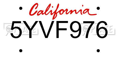 5YVF976 California License Plate