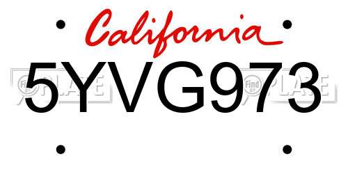 5YVG973 California License Plate