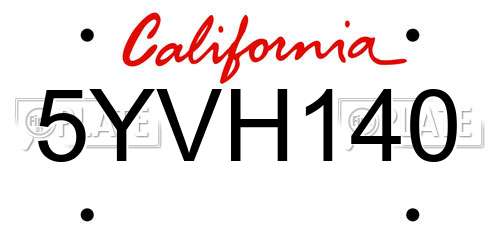 5YVH140 California License Plate
