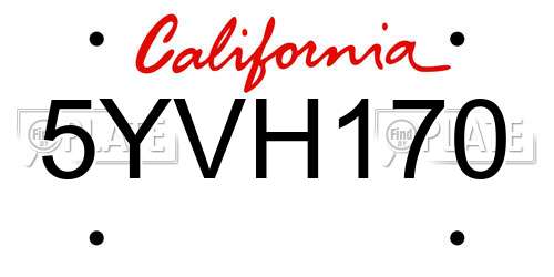 5YVH170 California License Plate
