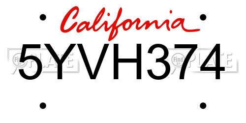 5YVH374 California License Plate