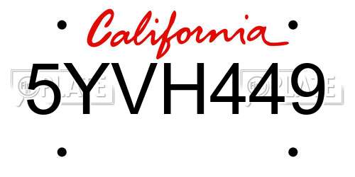 5YVH449 California License Plate