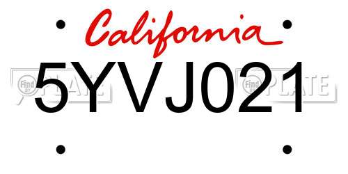 5YVJ021 California License Plate