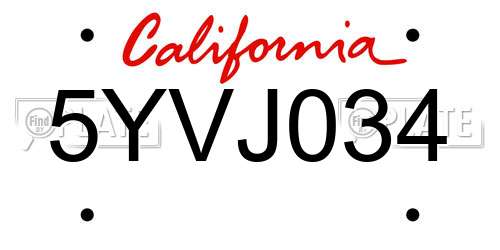 5YVJ034 California License Plate