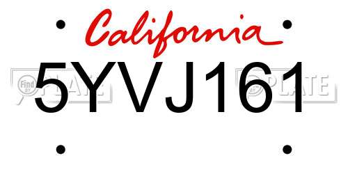 5YVJ161 California License Plate