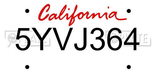 5YVJ364 California License Plate
