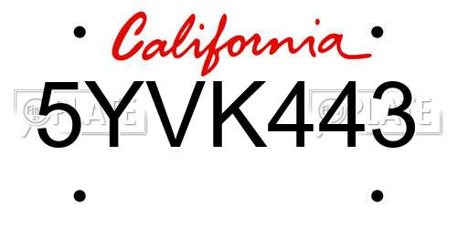 5YVK443 California License Plate