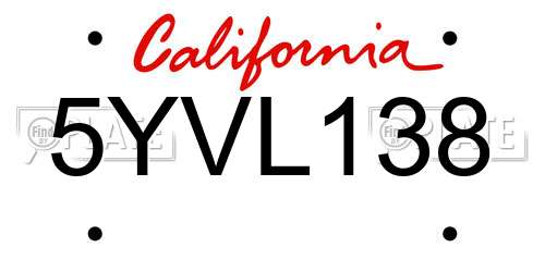 5YVL138 California License Plate