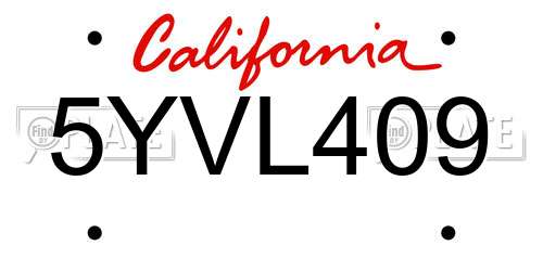 5YVL409 California License Plate