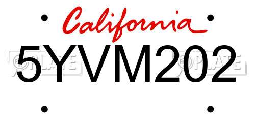 5YVM202 California License Plate