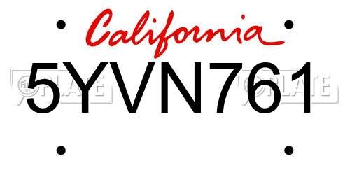 5YVN761 California License Plate