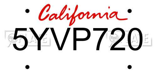 5YVP720 California License Plate
