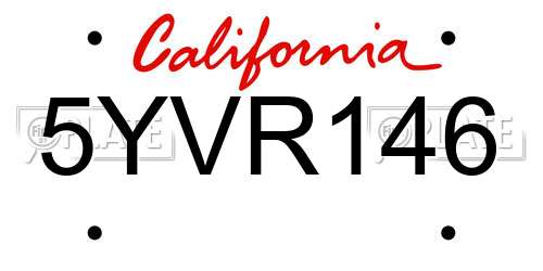 5YVR146 California License Plate