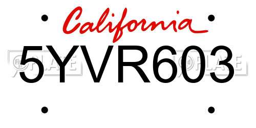 5YVR603 California License Plate