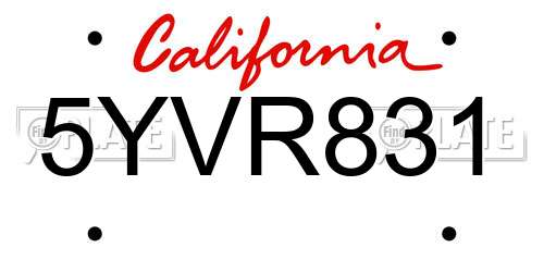 5YVR831 California License Plate