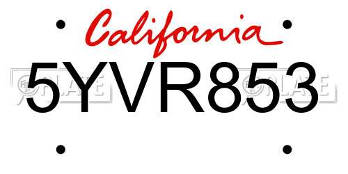 5YVR853 California License Plate