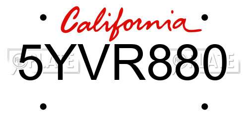 5YVR880 California License Plate