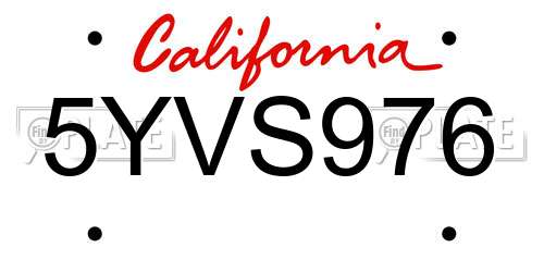 5YVS976 California License Plate