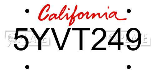 5YVT249 California License Plate