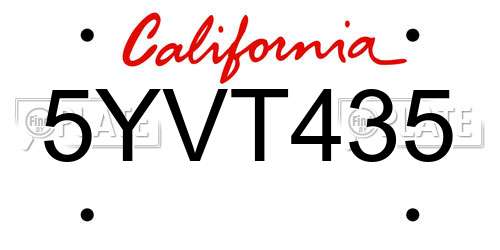 5YVT435 California License Plate