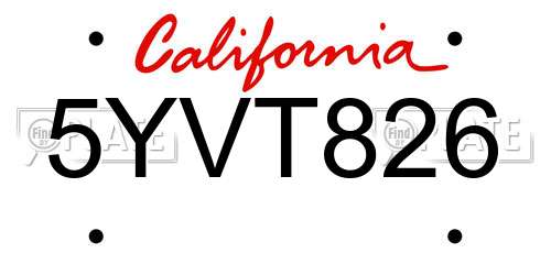 5YVT826 California License Plate