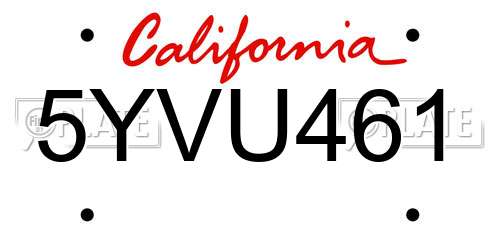 5YVU461 California License Plate