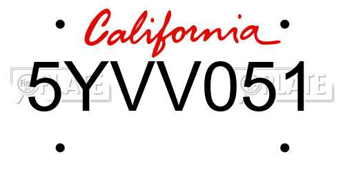 5YVV051 California License Plate