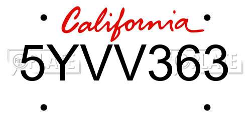 5YVV363 California License Plate