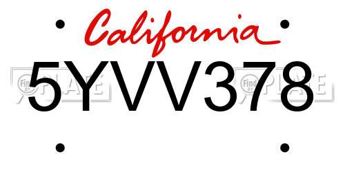 5YVV378 California License Plate