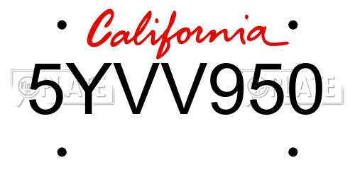 5YVV950 California License Plate