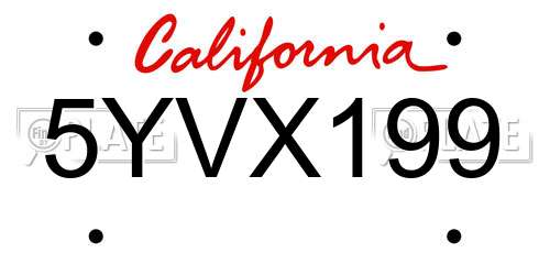 5YVX199 California License Plate