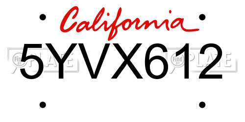 5YVX612 California License Plate