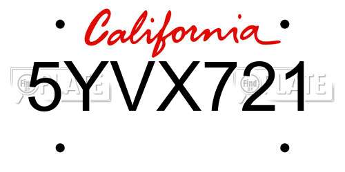 5YVX721 California License Plate