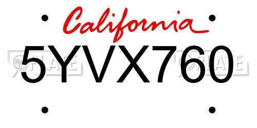 5YVX760 California License Plate