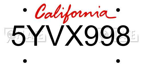 5YVX998 California License Plate